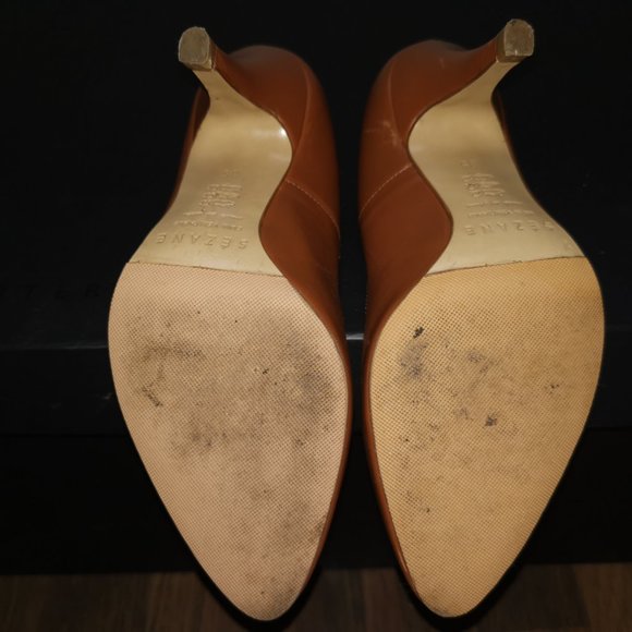 Sezane Tan Leather 'Django' Courts Pumps Heels - Picture 8 of 9